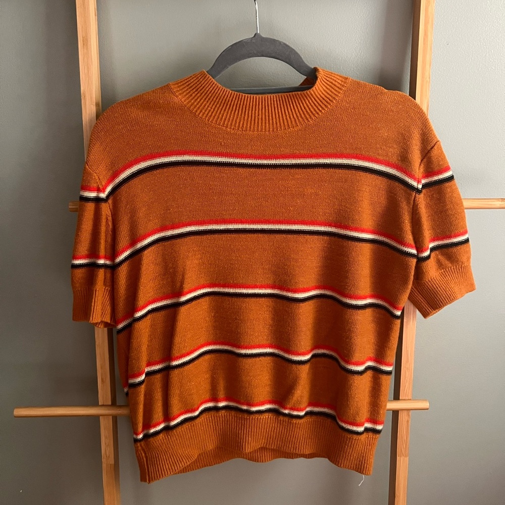 Free People mock neck short sleeve striped sweater